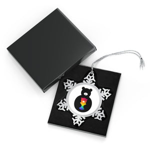 Rainbow Bear  Pewter Snowflake Ornament